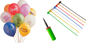 balloner, pinde og pumpe med tryk